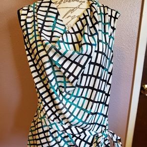 Cowl neck/drape front blouse with tie belt